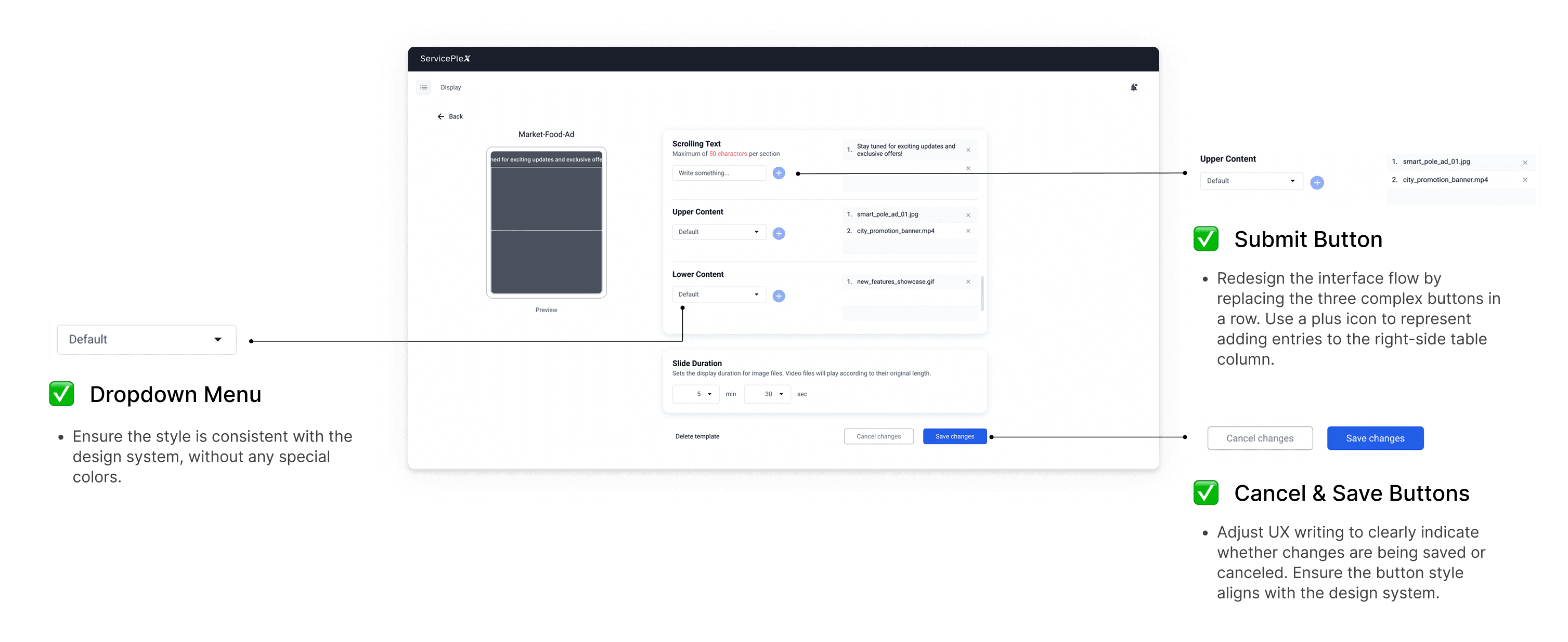 Redesigned interface with consistent dropdowns and action buttons