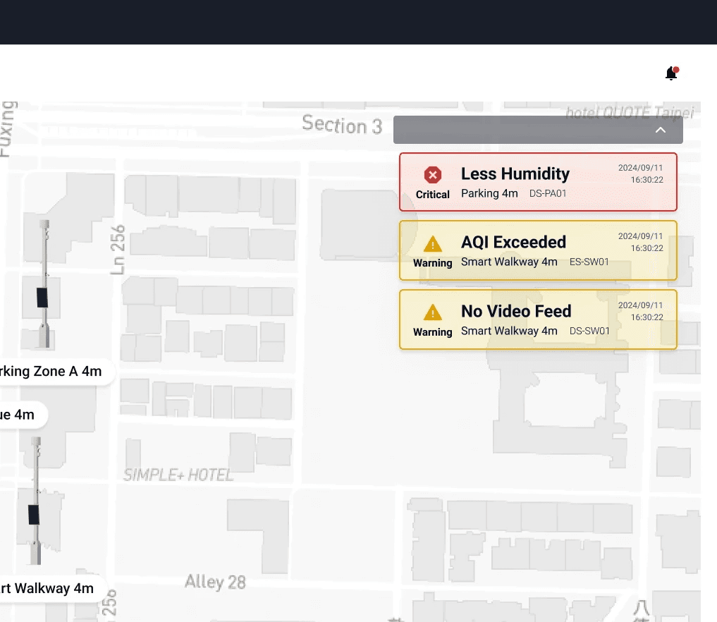 Real-time alarm notifications on the Pole Map page